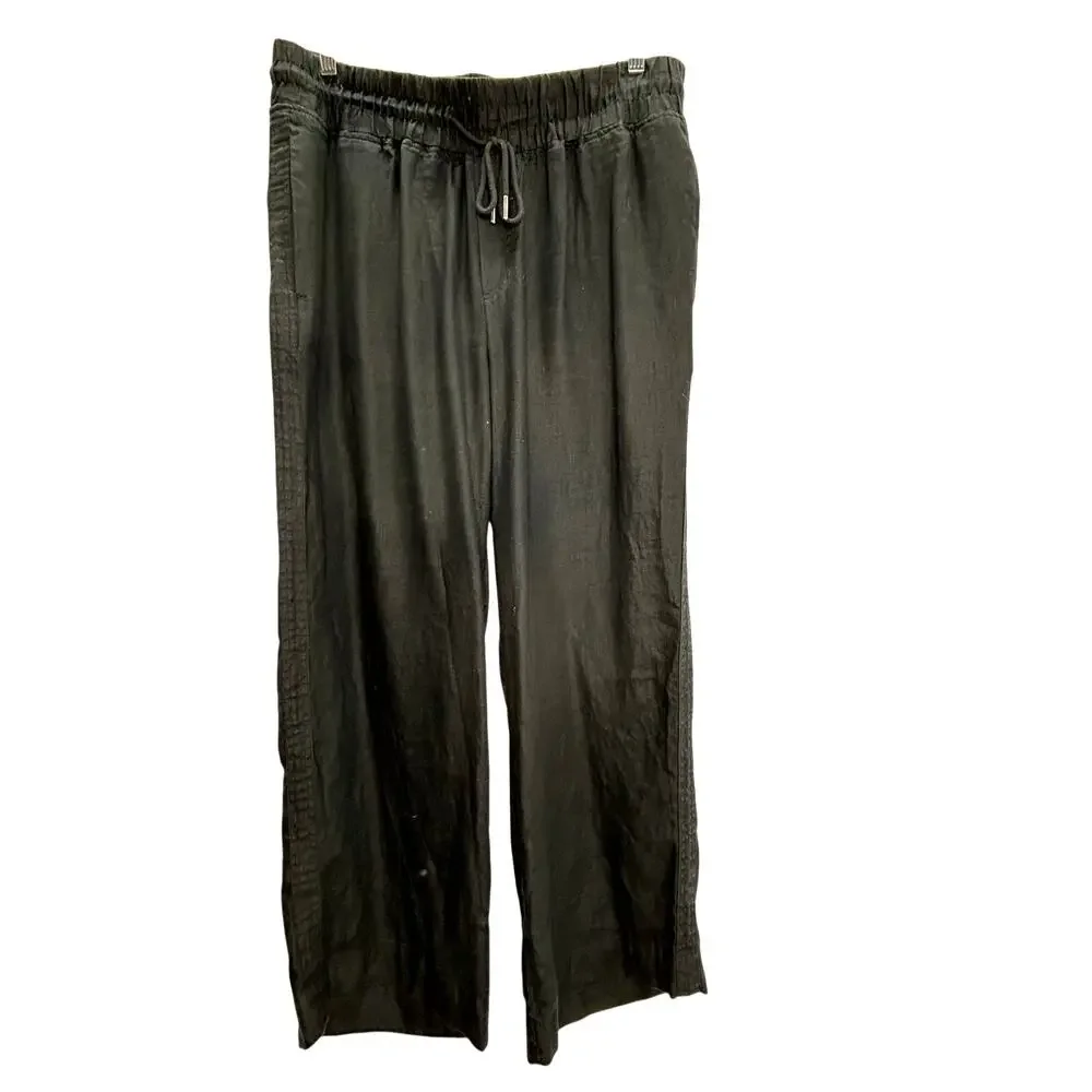 Quince womans linen black pull on pants XL wide leg high rise lagenlook lounge